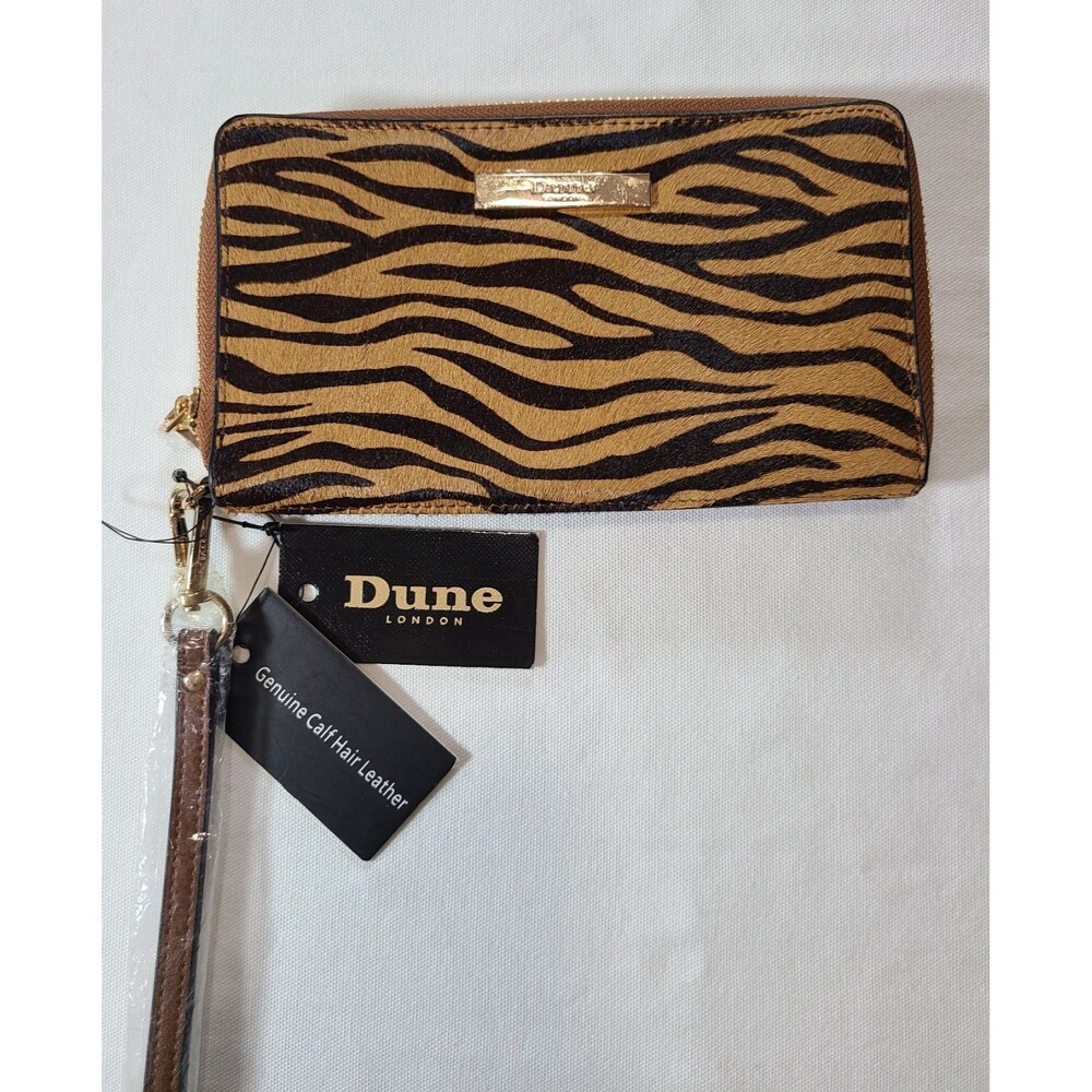 Dune London Womens Zebra Calf Hair Leather Zip Around Wristlet Clutch Brown